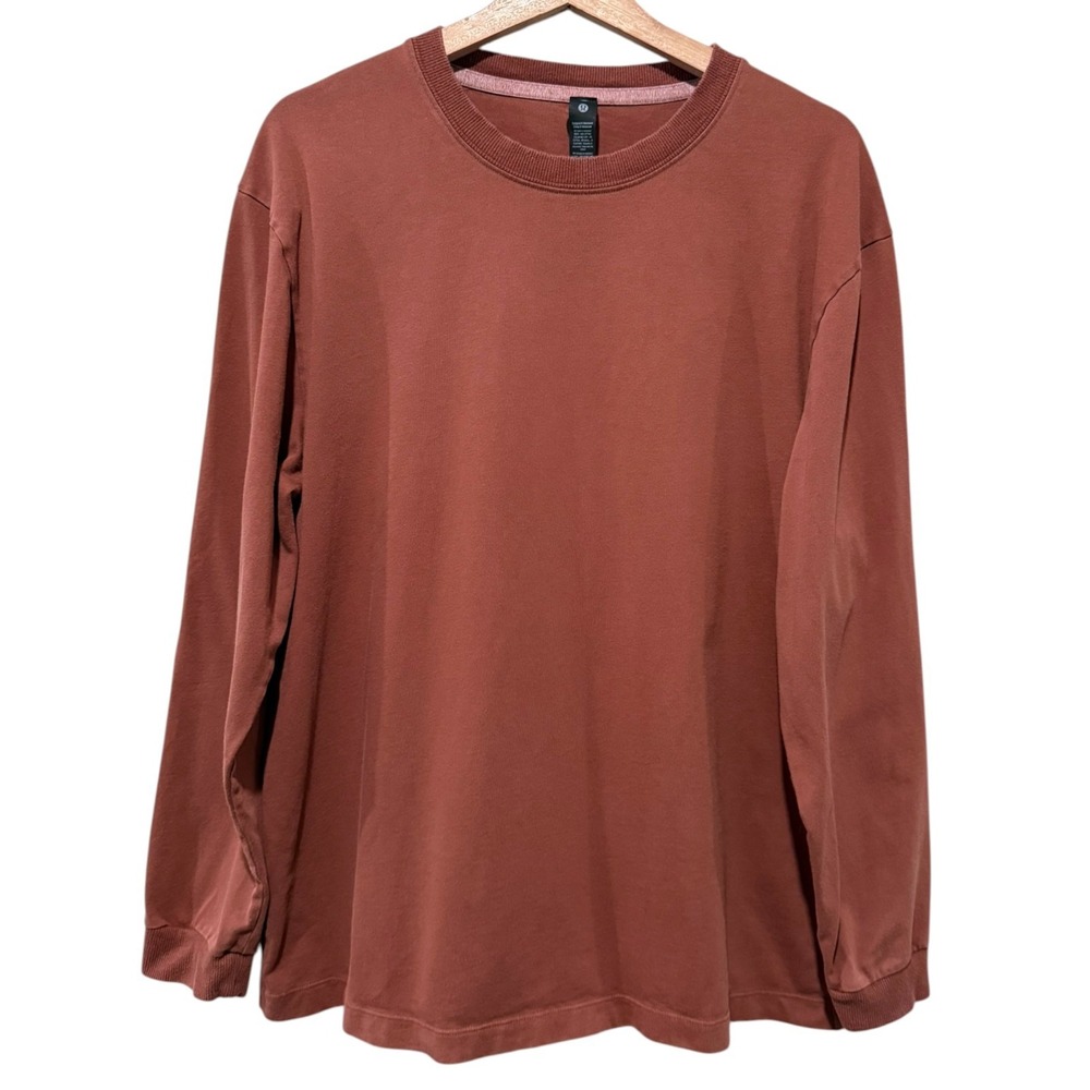 Lululemon Heavyweight Cotton Jersey Long Sleeve Shirt Mens Sz L Rust Red Crew